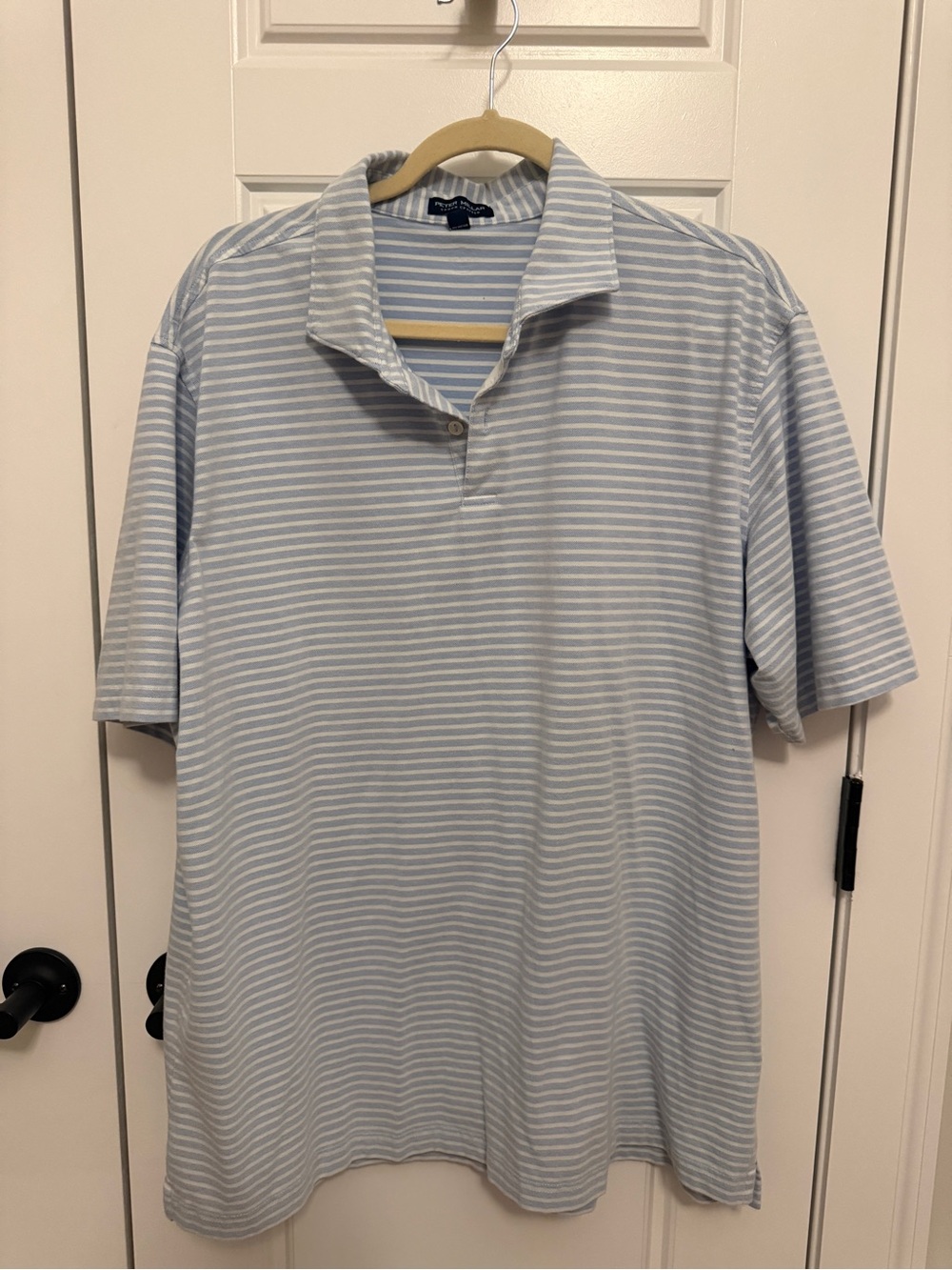 Peter Millar Light Blue and White Striped Polo